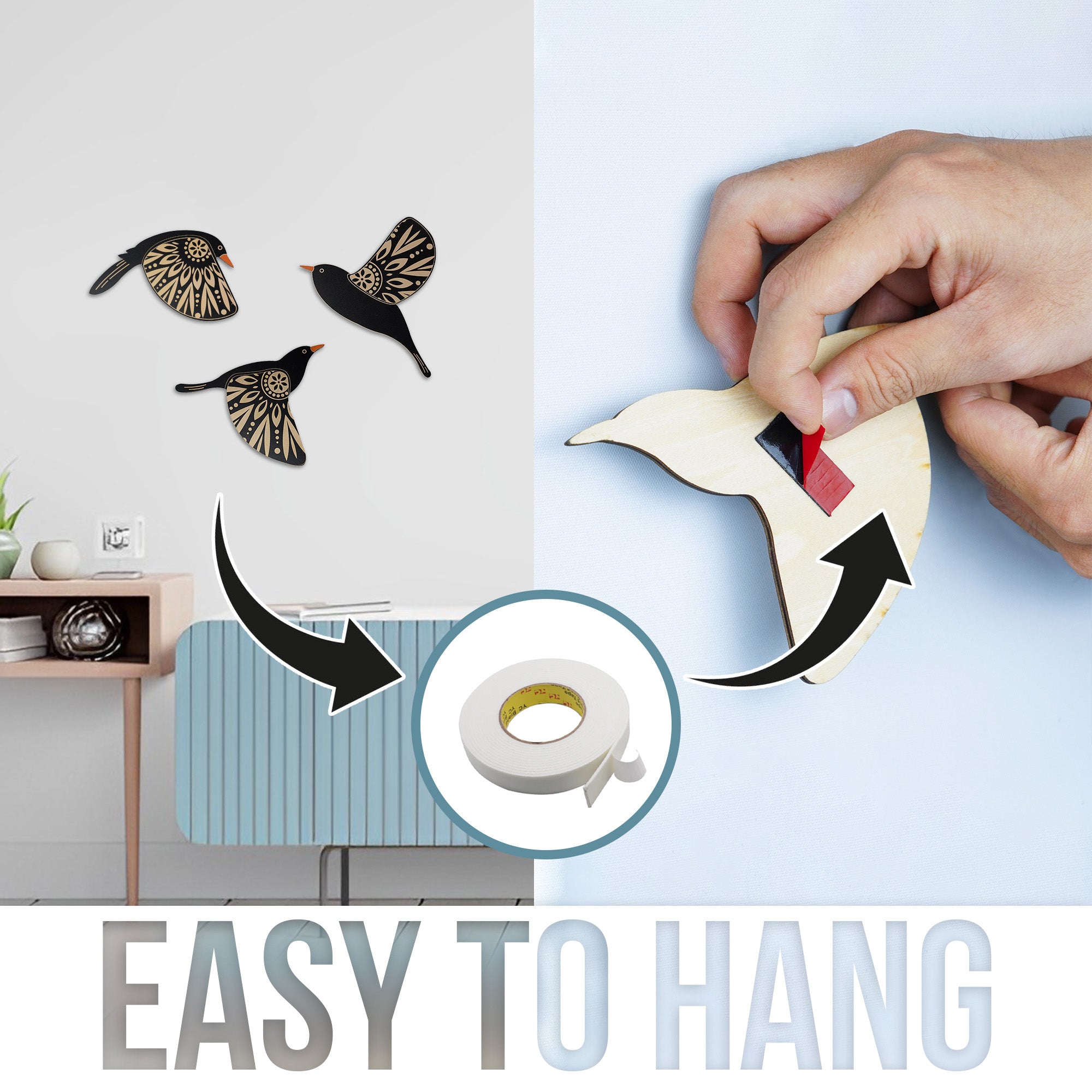SET OF 3 BROWN HUMMINGBIRD WOOD WALL DECOR