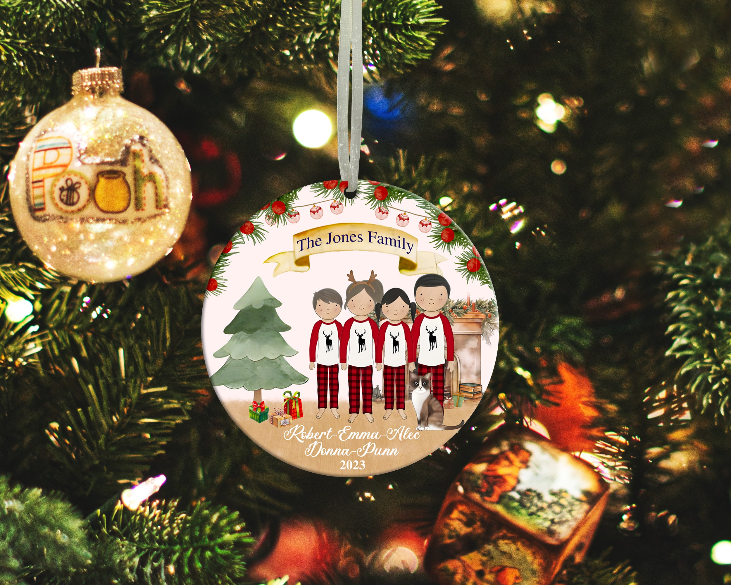 Personalized Family Ornament 2023, Customized Family With Children Ornament, Family With Pets Ornament, Keepsake Gift Family, Christmas Tree Decorations