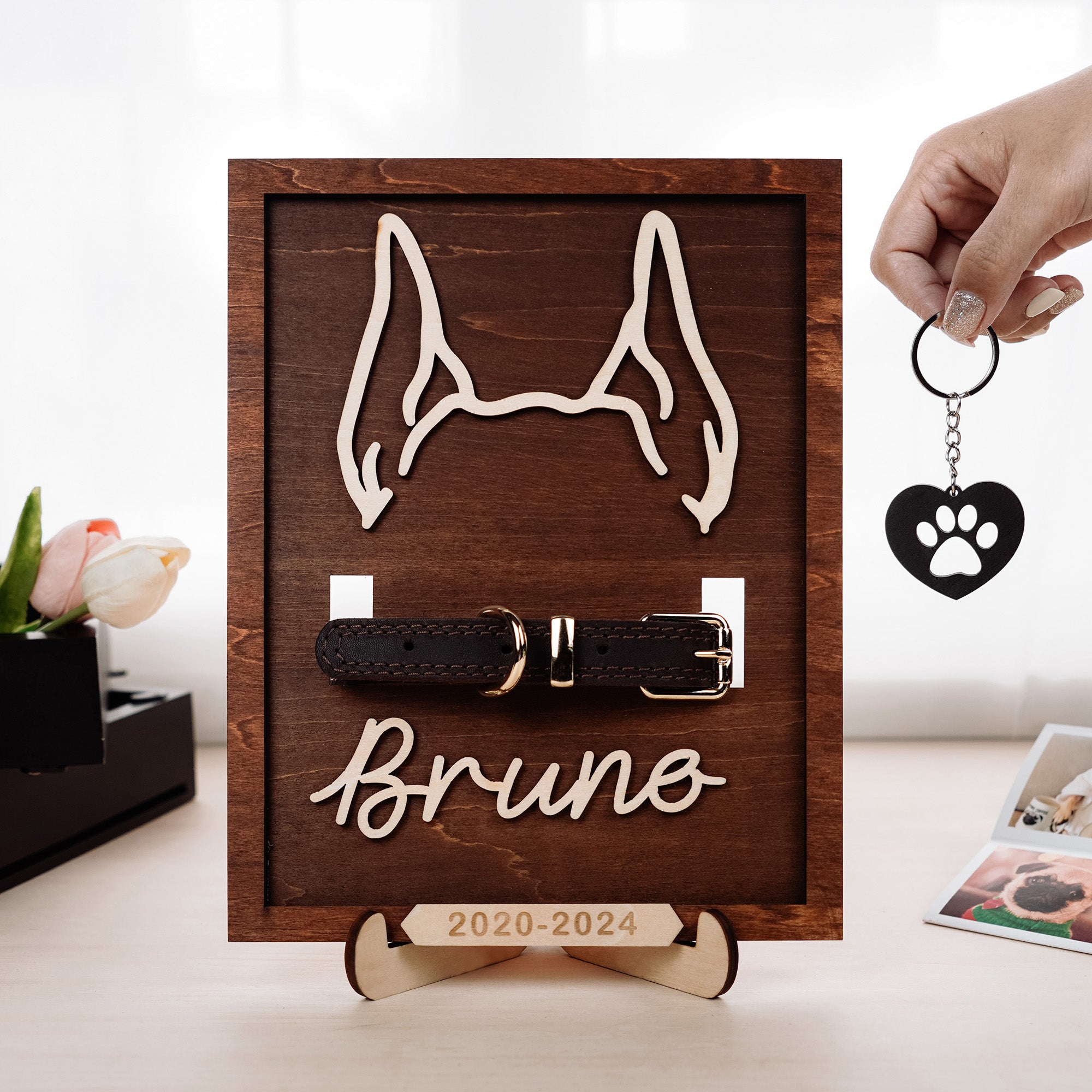 DNPETS Heartwarming Dog Photo Frame Pet Collar Holder Memorial Frame