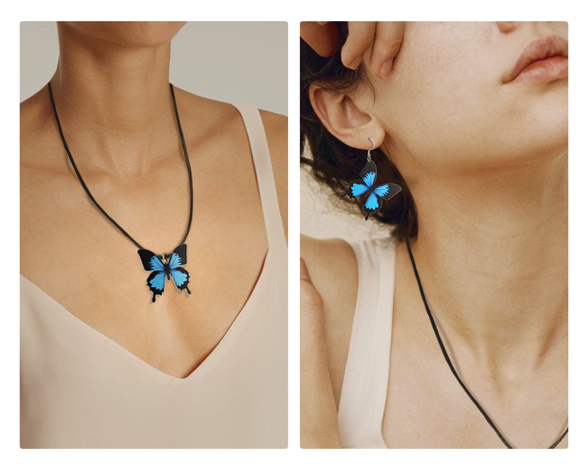 Woman Wooden Butterfly Jewelry Set Insect Necklace Earrings