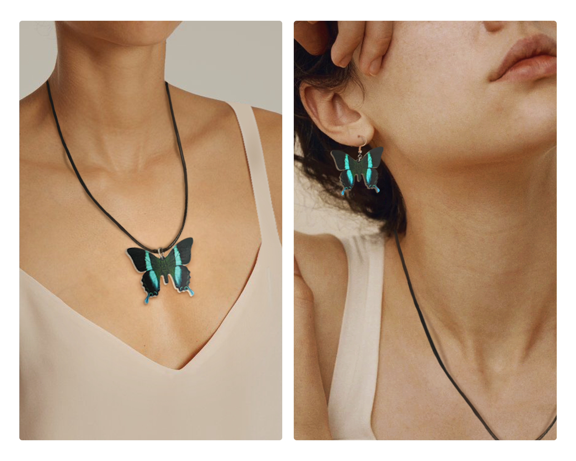 Woman Wooden Butterfly Jewelry Set Owl Moth Insect Necklace Earrings