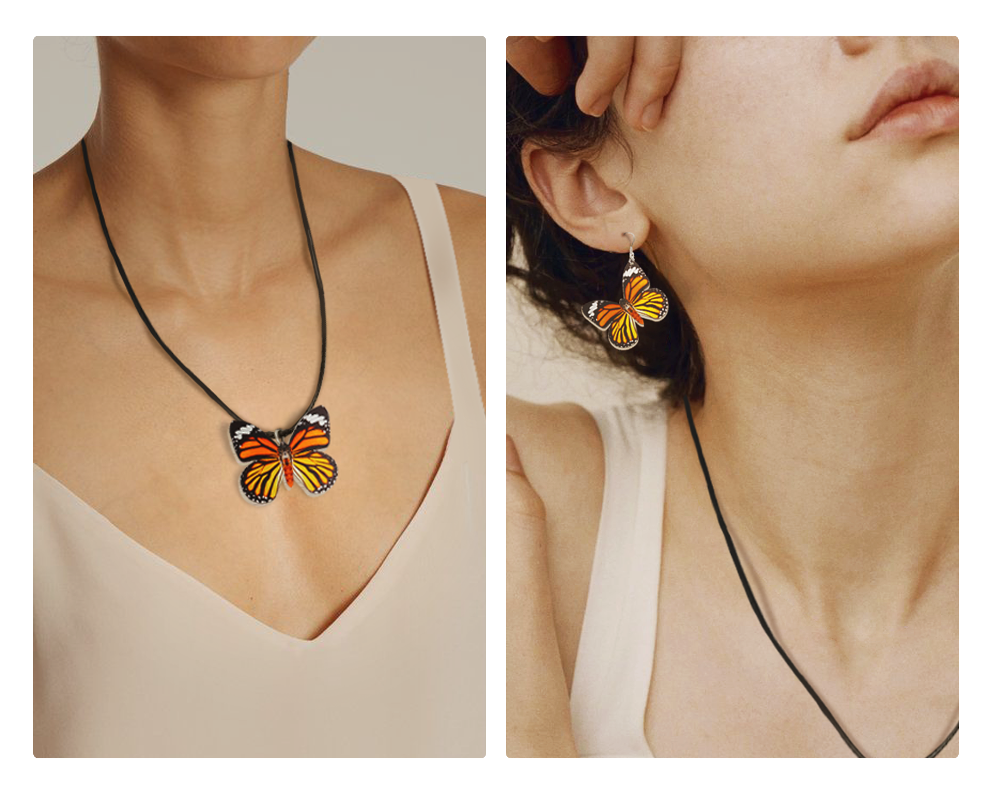 Woman Wooden Butterfly Jewelry Set Sunset Moth Urania Ripheus Monarch Butterfly