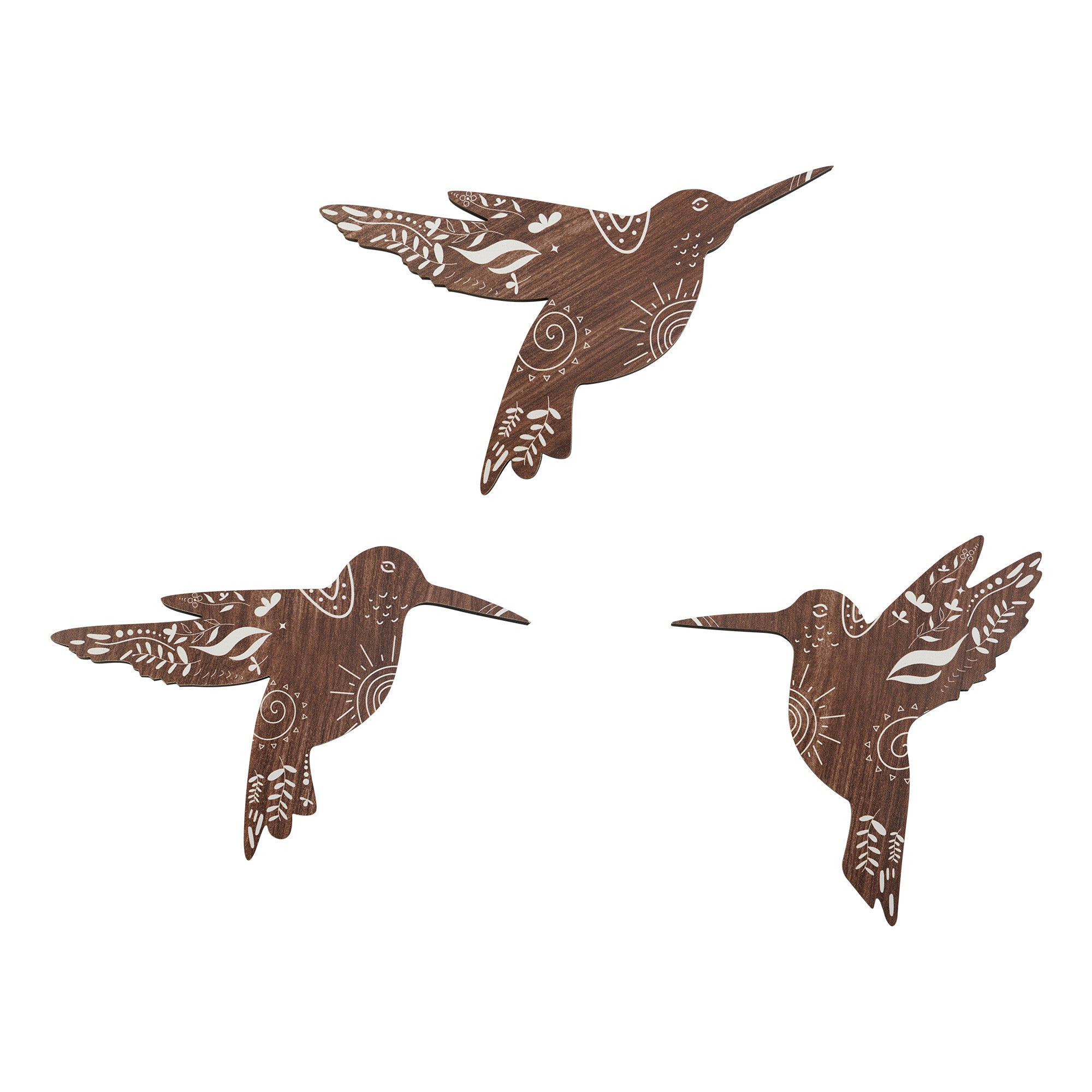 SET OF 3 BROWN HUMMINGBIRD WOOD WALL DECOR