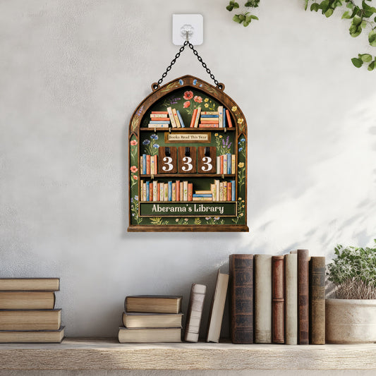 Personalized Book Tracker Sign, Floral Wooden Bookshelf, Custom Library Art