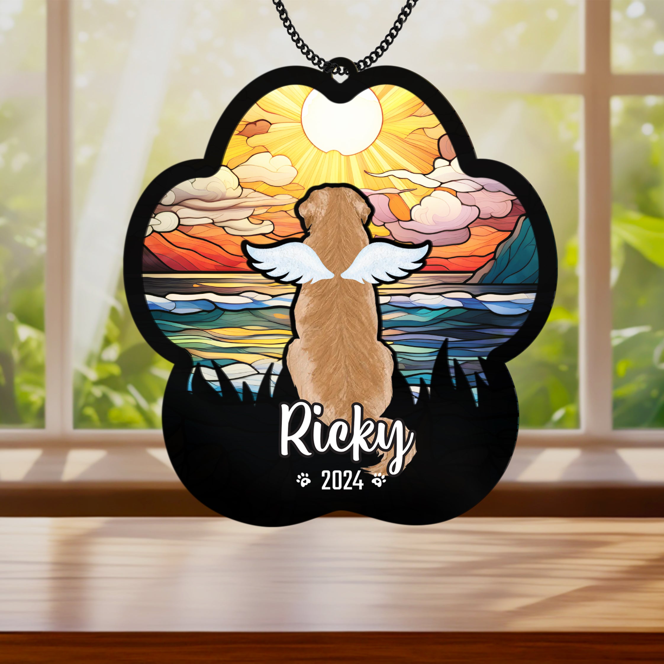 Personalized Dog Memorial Suncatcher Custom Name And Dog Breeds, Sun catcher Sympathy gift