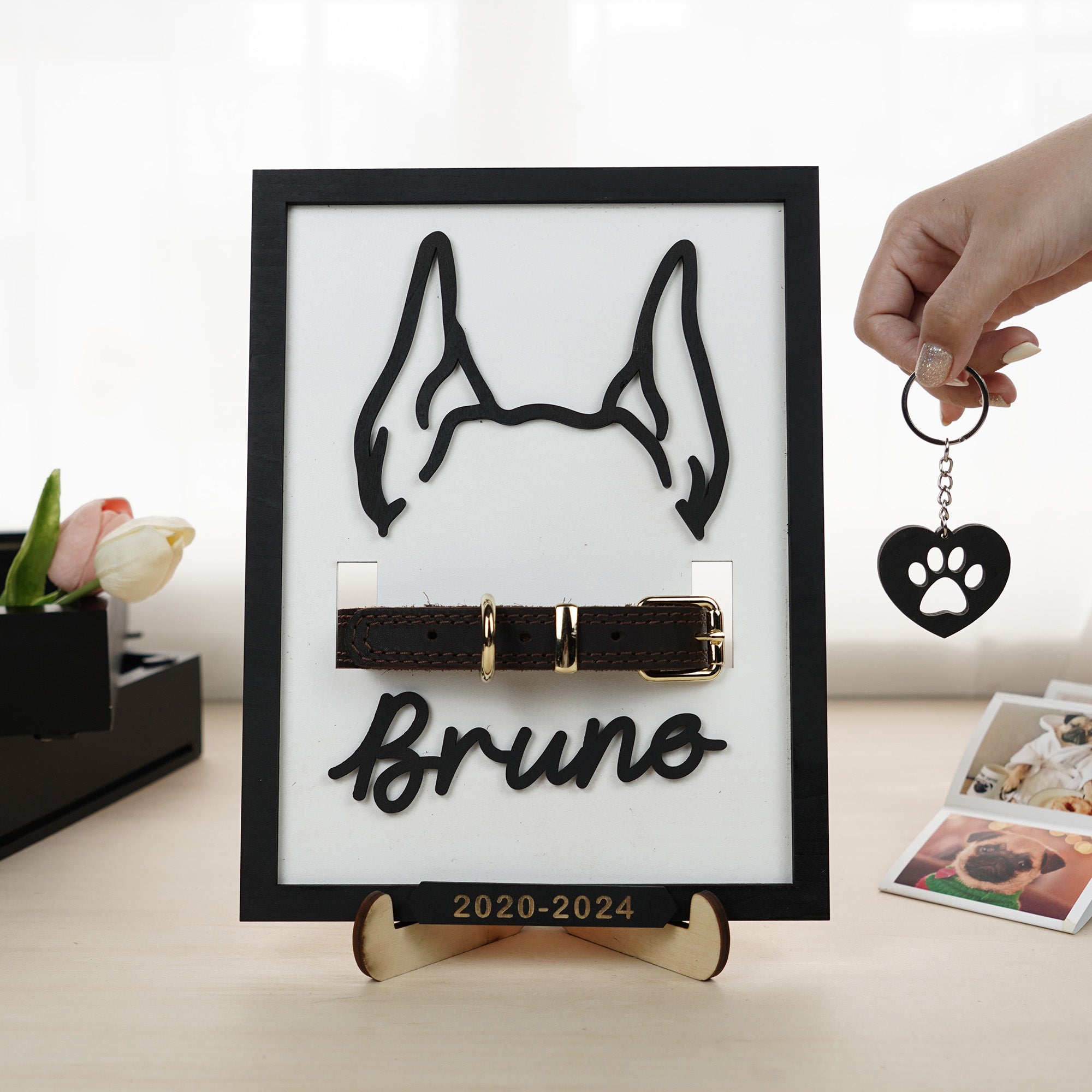 DNPETS Heartwarming Dog Photo Frame Pet Collar Holder Memorial Frame