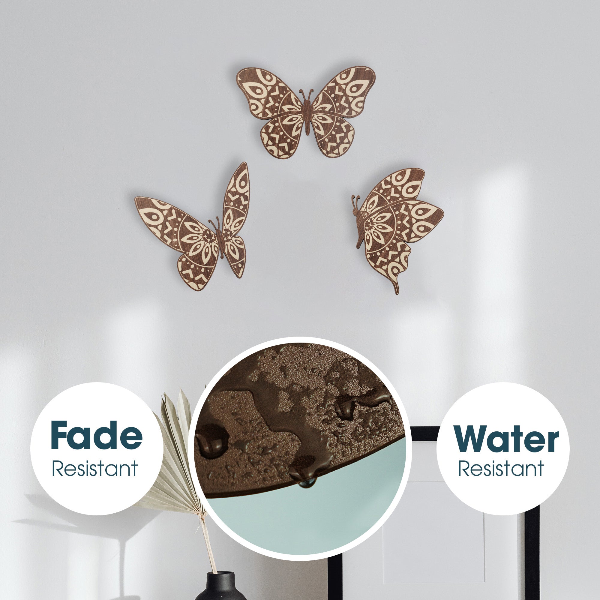 SET OF 3 BROWN BUTTERFLY WOOD WALL DECOR