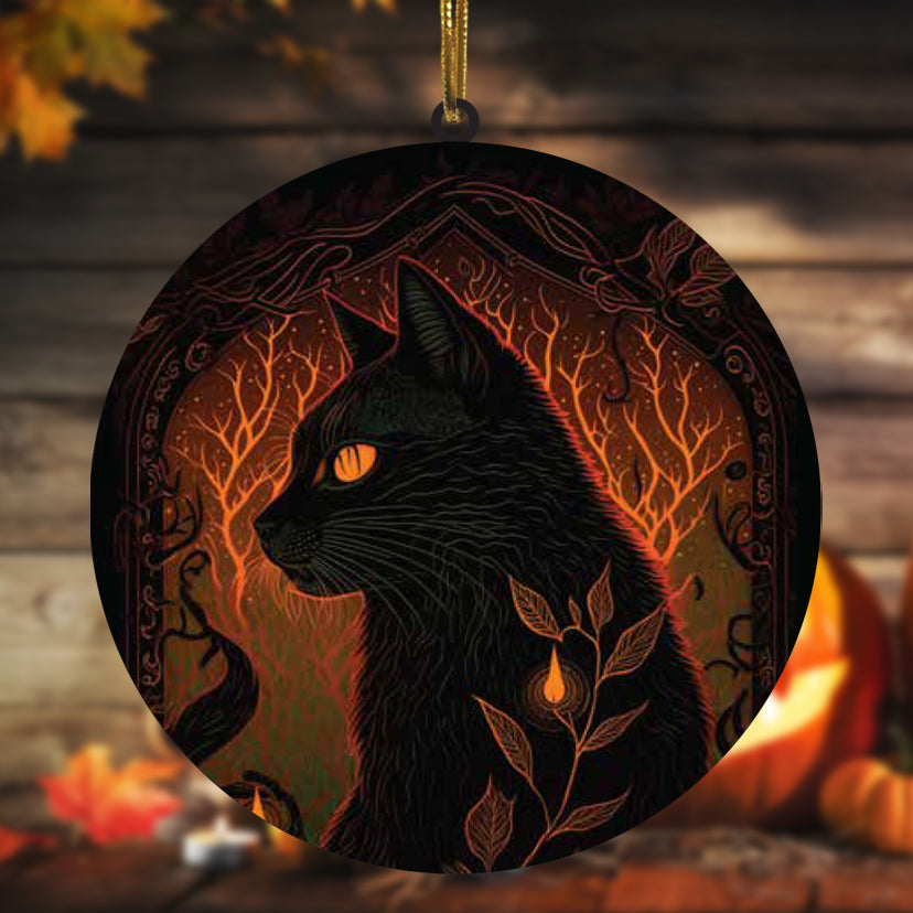 Stained Acrylic Black Cat Suncatcher Halloween Gothic Decor, Home Decoration Panel Window Wall Hanging Ornament for Home, Office, Kitchen, Living Room