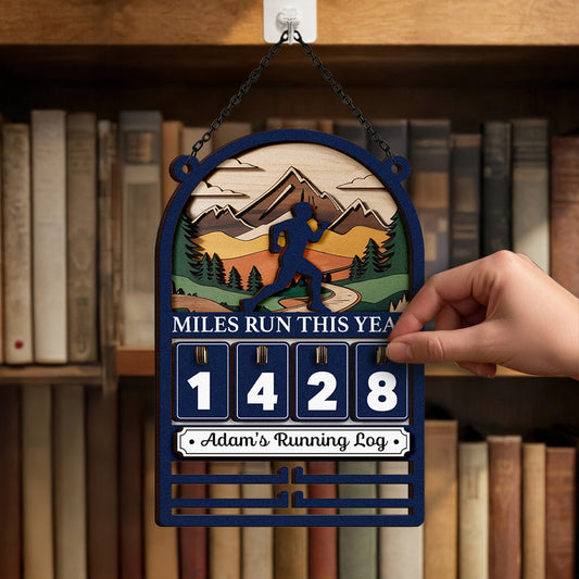 Personalized Running Medal Hanger, Custom Name Log & Miles Tracker