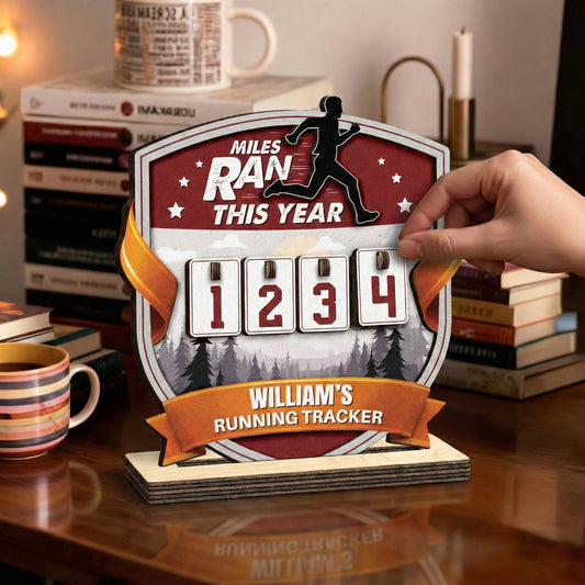 Personalized Running Miles Tracker, Custom Name Sign with Manual Mile Counter