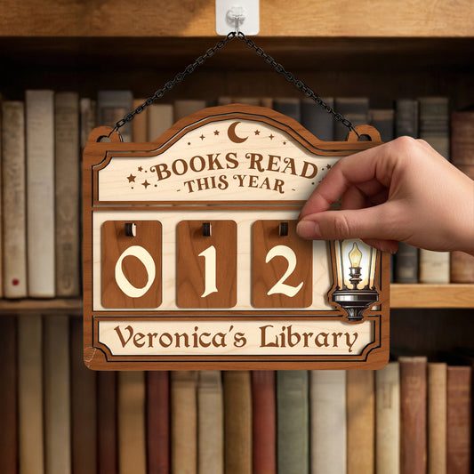 Personalized Book Tracker Sign, Vintage Street Lamp & Moon, Bookish Gift