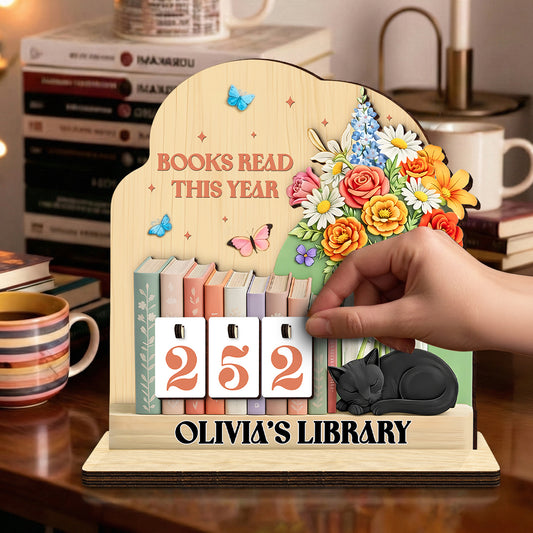 Personalized Books Tracker Sign, Floral Cat Tracker Sign Custom Gift