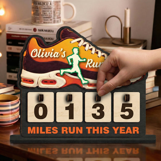 Personalized Running Miles Tracker, Custom Name Yearly Mileage Sign.