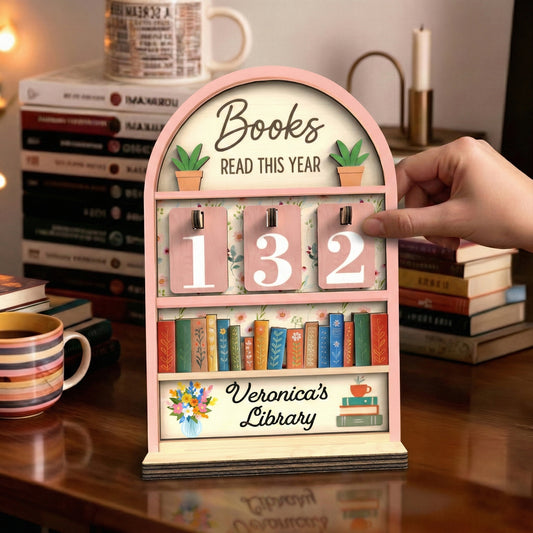 Personalized Book Tracker Sign, Teal Floral Shelf, Reader Gift