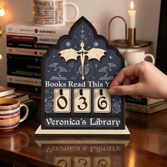 Personalized Books Tracker Sign, Celestial Flying Dragon, Custom Gift