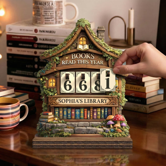 Personalized Book Tracker Sign, Whimsical Forest Cottage, Bookish Gift