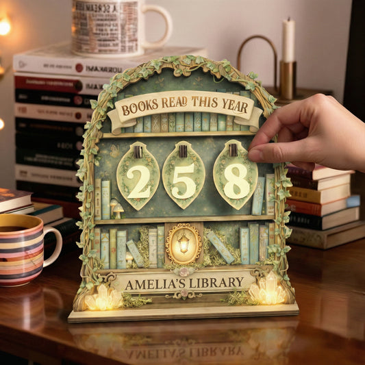 Personalized Book Tracker Sign, Enchanted Forest & Glowing Crystals, Fairycore Decor