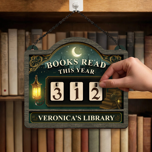 Personalized Books Tracker Sign, Whimsical Sleeping Moon, Library Decor