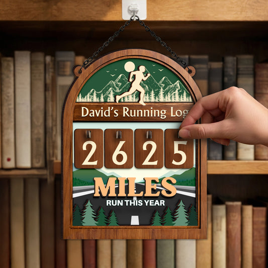 Personalized Running Tracker Sign, Custom Wood Mountain Design