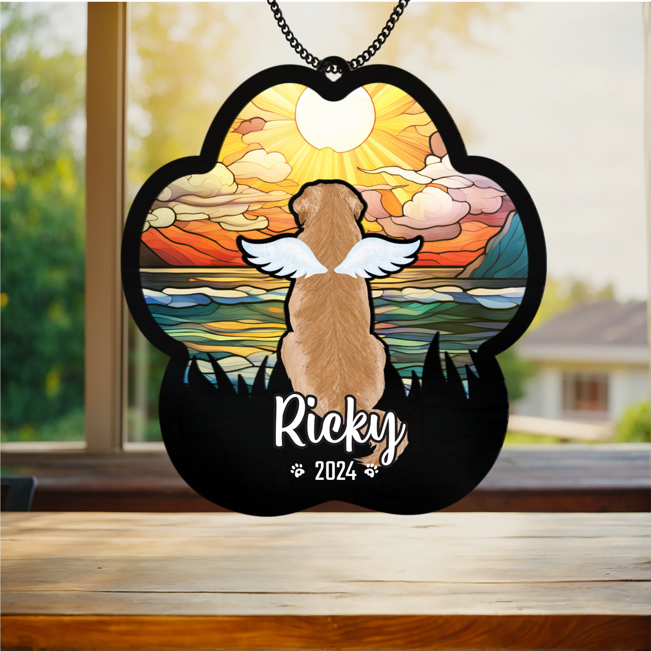 Personalized Dog Memorial Suncatcher Custom Name And Dog Breeds, Sun catcher Sympathy gift