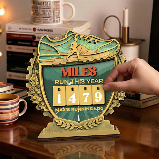 Personalized Running Miles Tracker, Custom Wood Yearly Log, Runner Gift