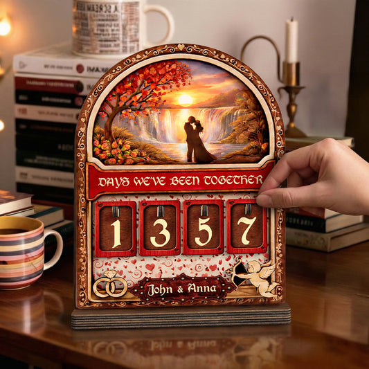 Personalized Days Together Trackers Sign, Sunset Waterfall Art, Anniversary Gift