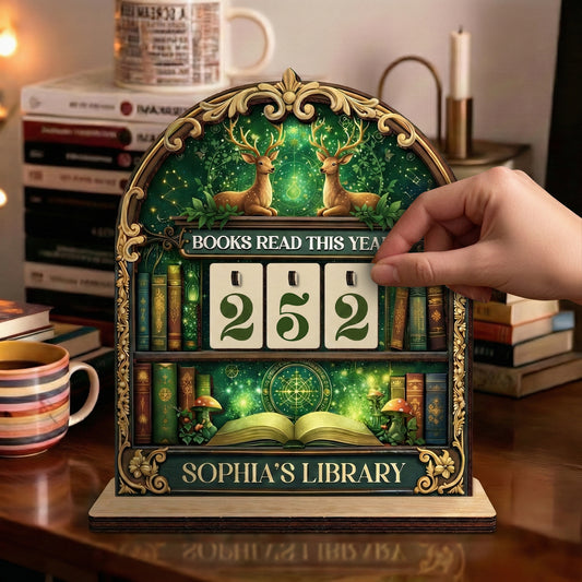 Personalized Book Tracker Sign, Enchanted Forest Stags, Fantasy Shelf Decor