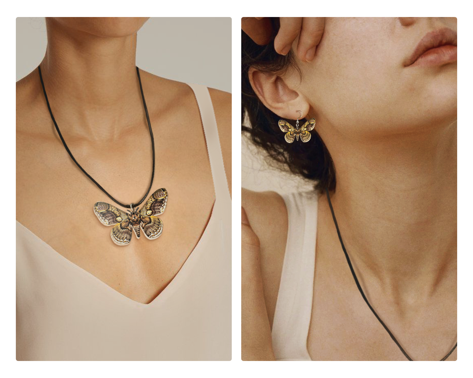 Woman Wooden Butterfly Jewelry Set Owl Moth Insect Necklace Earrings