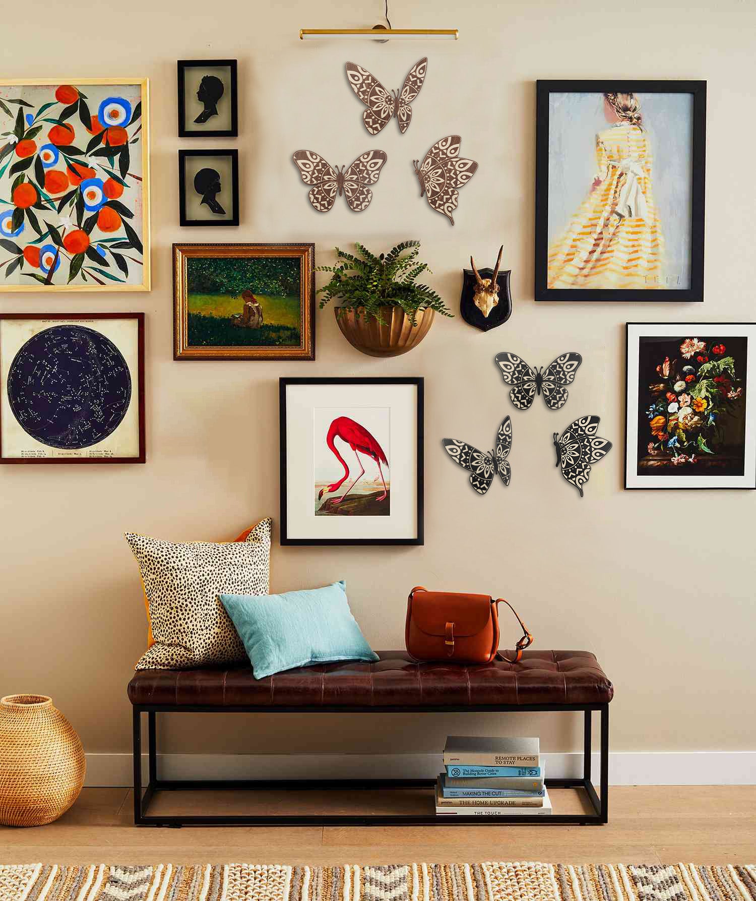 SET OF 6 BLACK AND BROWN BUTTERFLY WOOD WALL DECOR
