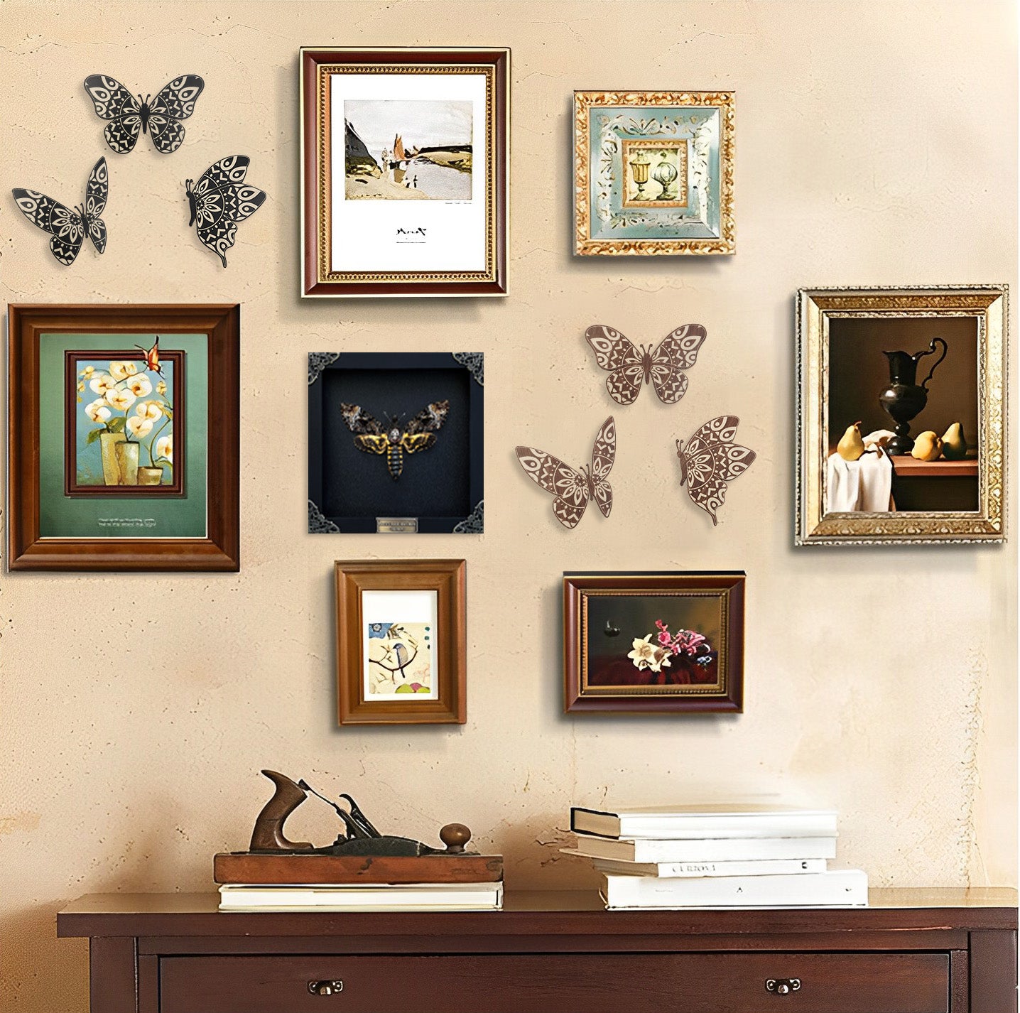 SET OF 3 BLACK BUTTERFLY WOOD WALL DECOR