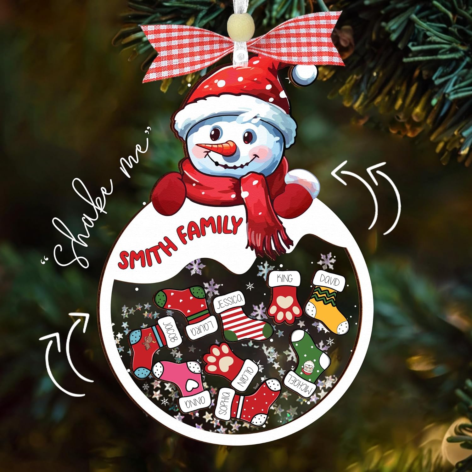 Personalized Snowman Family 4D Shaker Ornament
