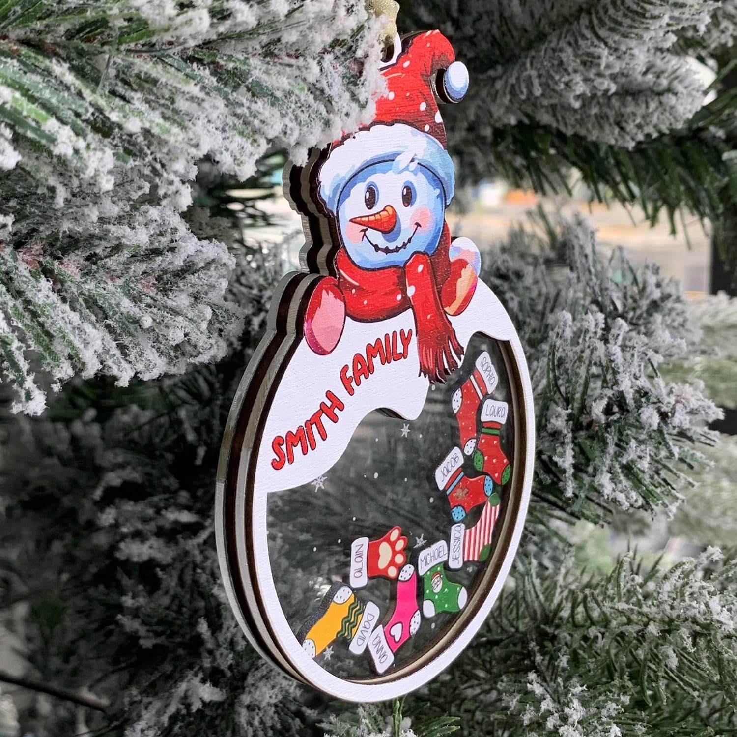 Personalized Snowman Family 4D Shaker Ornament