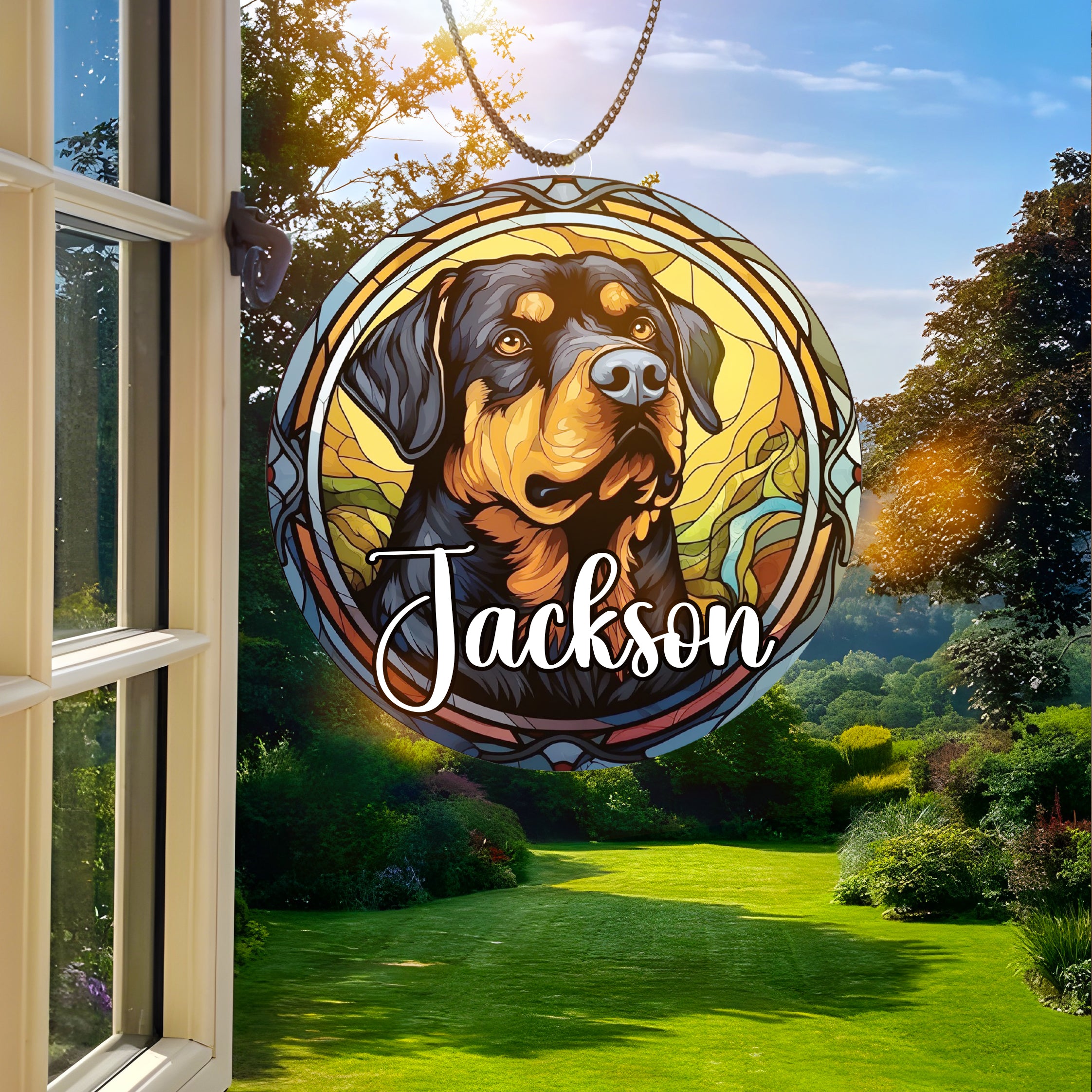 Dog Portrait Suncatcher, Pet Stained Glass Window Decor