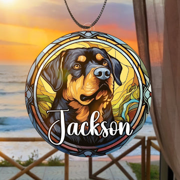 Dog Portrait Suncatcher, Pet Stained Glass Window Decor