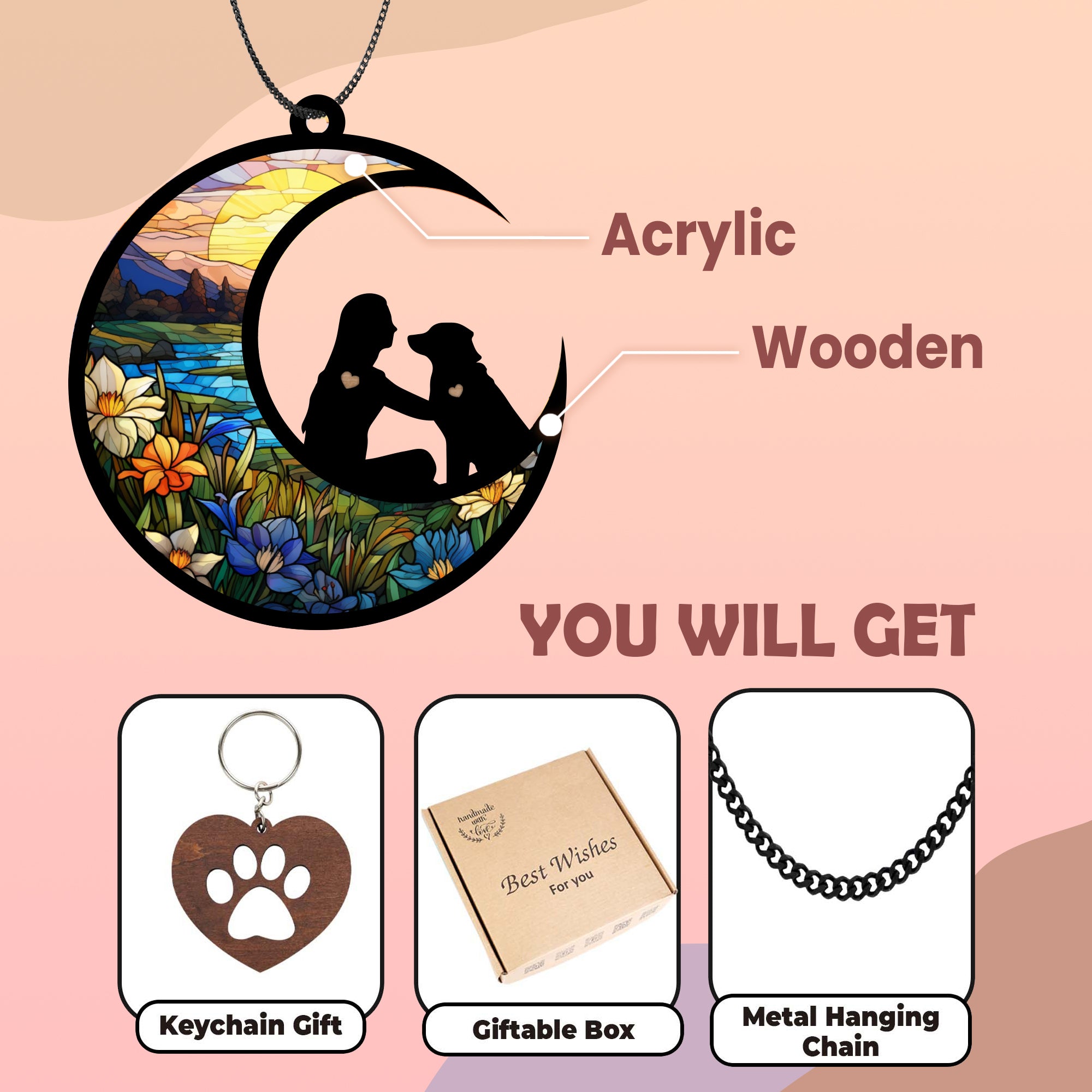 DNPETS Personalized Dog Memorial Suncatcher Sympathy Gift for Dog Lover Women