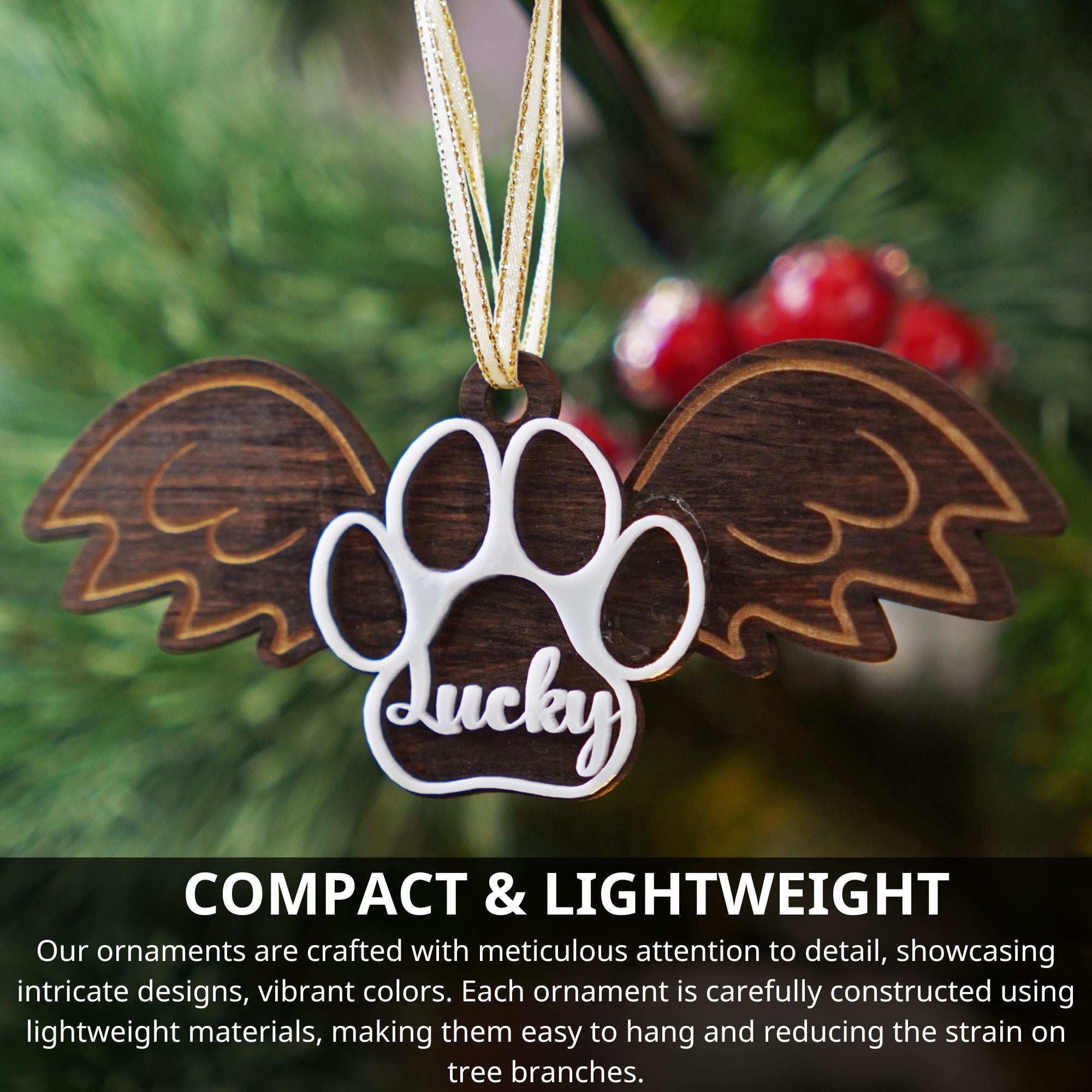 Personalized Pet Memorial Ornament Paw With Wings Christmas Ornament, Pet Angel Paw Christmas Tree Ornaments Cat Sympathy Gifts Dog Loss Ornament Pet Remembrance Gift