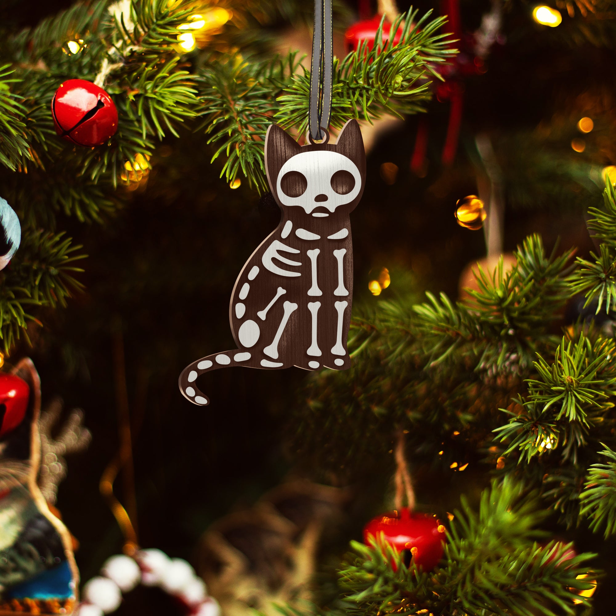 Skeleton Cat Halloween Earrings Christmas Accessory Witch Halloween Costume Jewellery Spooky Wooden Studs Pet Ear Wires for Girl |OG-71