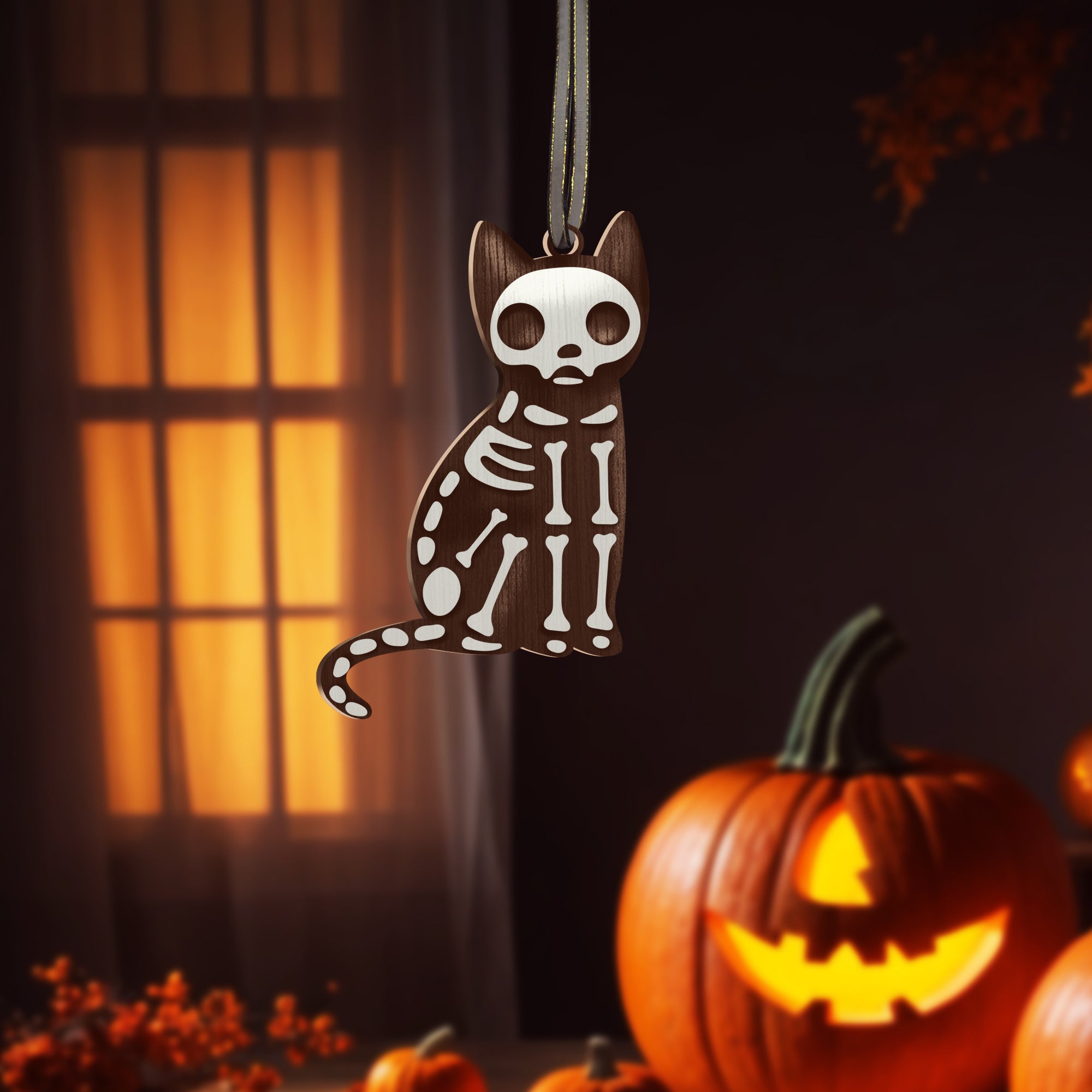 Skeleton Cat Halloween Earrings Christmas Accessory Witch Halloween Costume Jewellery Spooky Wooden Studs Pet Ear Wires for Girl |OG-71