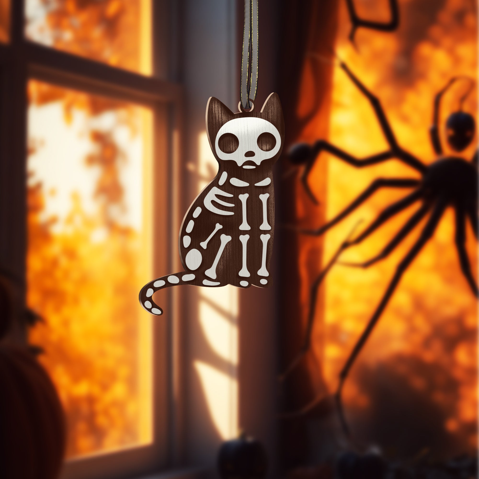 Skeleton Cat Halloween Earrings Christmas Accessory Witch Halloween Costume Jewellery Spooky Wooden Studs Pet Ear Wires for Girl |OG-71