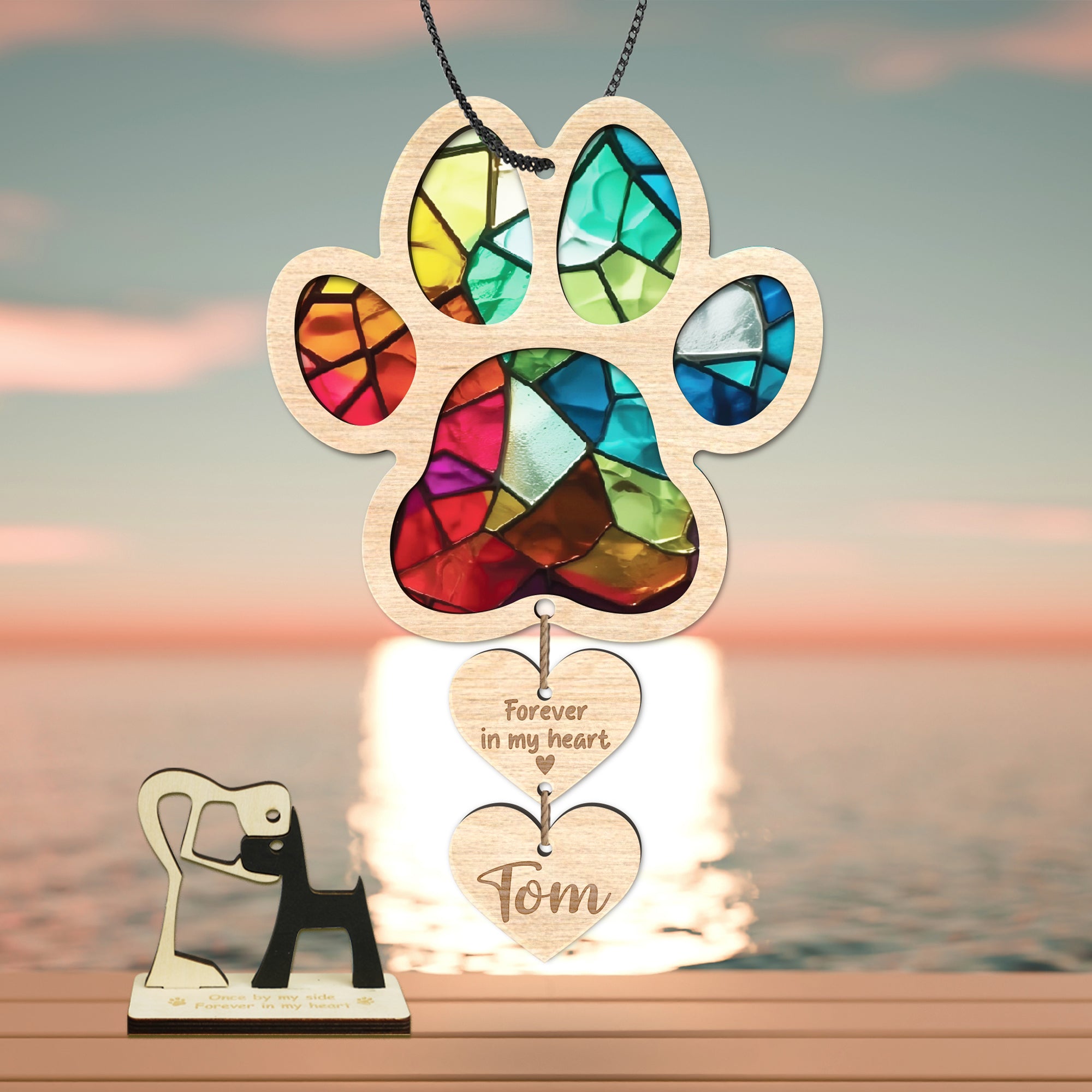 Personalized Dog Paw Memorial Suncatcher, Custom Name Pet Loss Sun Catcher Sympathy Gift Dog Lover