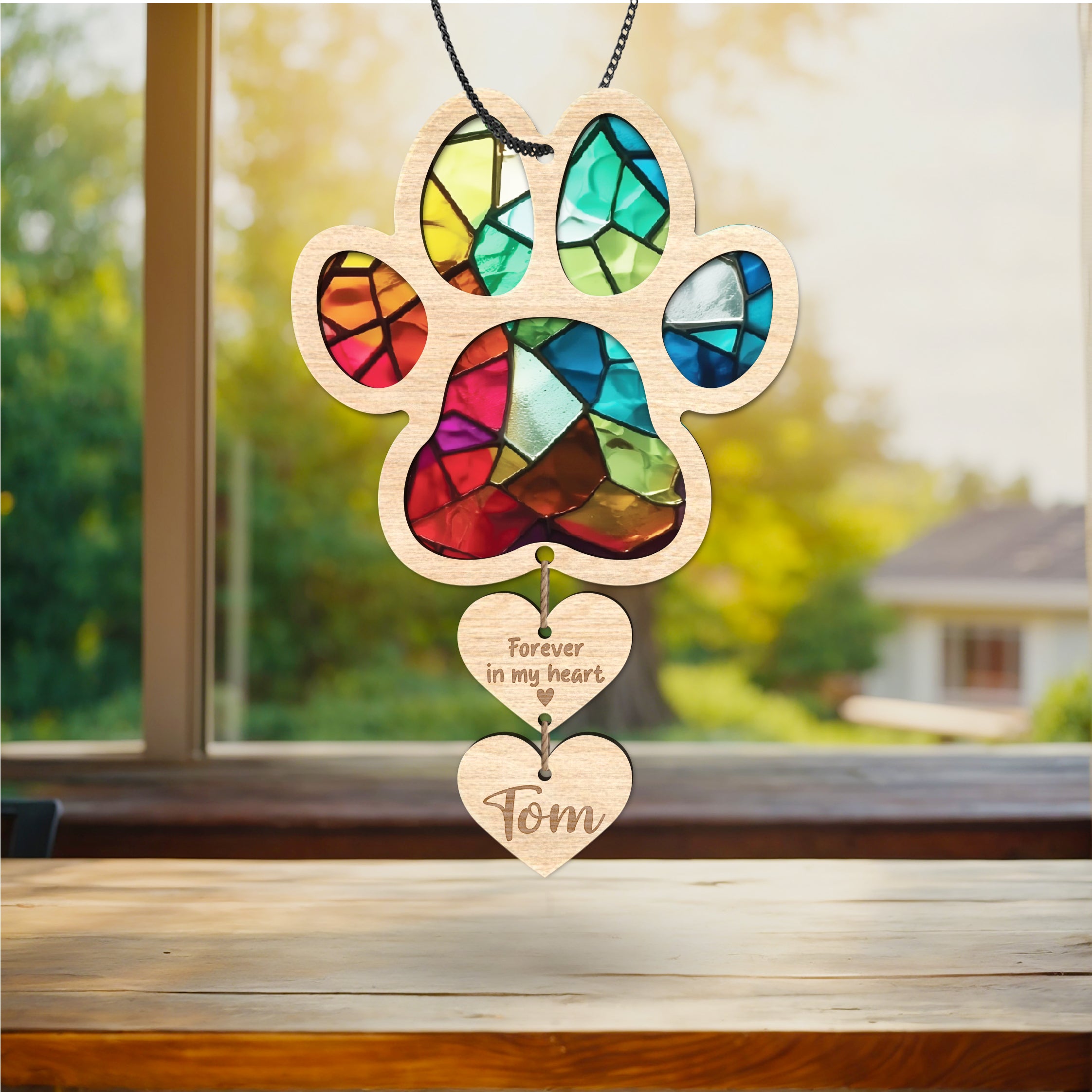 Personalized Dog Paw Memorial Suncatcher, Custom Name Pet Loss Sun Catcher Sympathy Gift Dog Lover