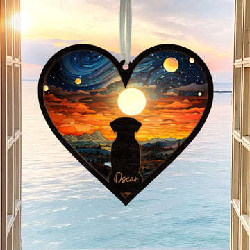 Dog Memorial Heart Suncatcher, Custom Pet Name Window Hanging, Dog Remberance Gift