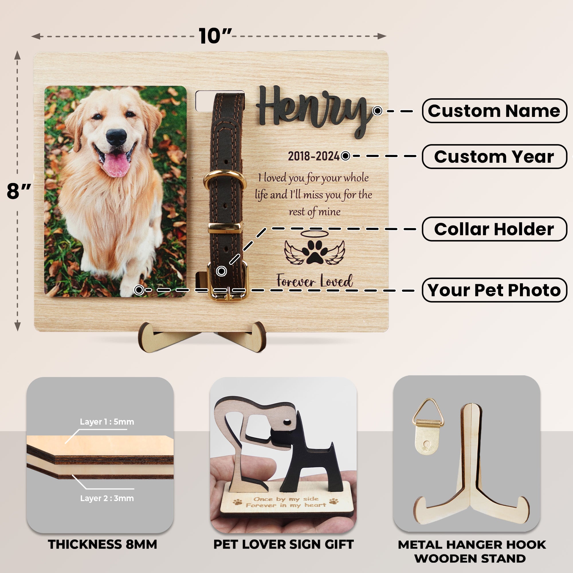 DNPETS Emotional Customized Dog Collar Frame Memorial Pet Loss Gift