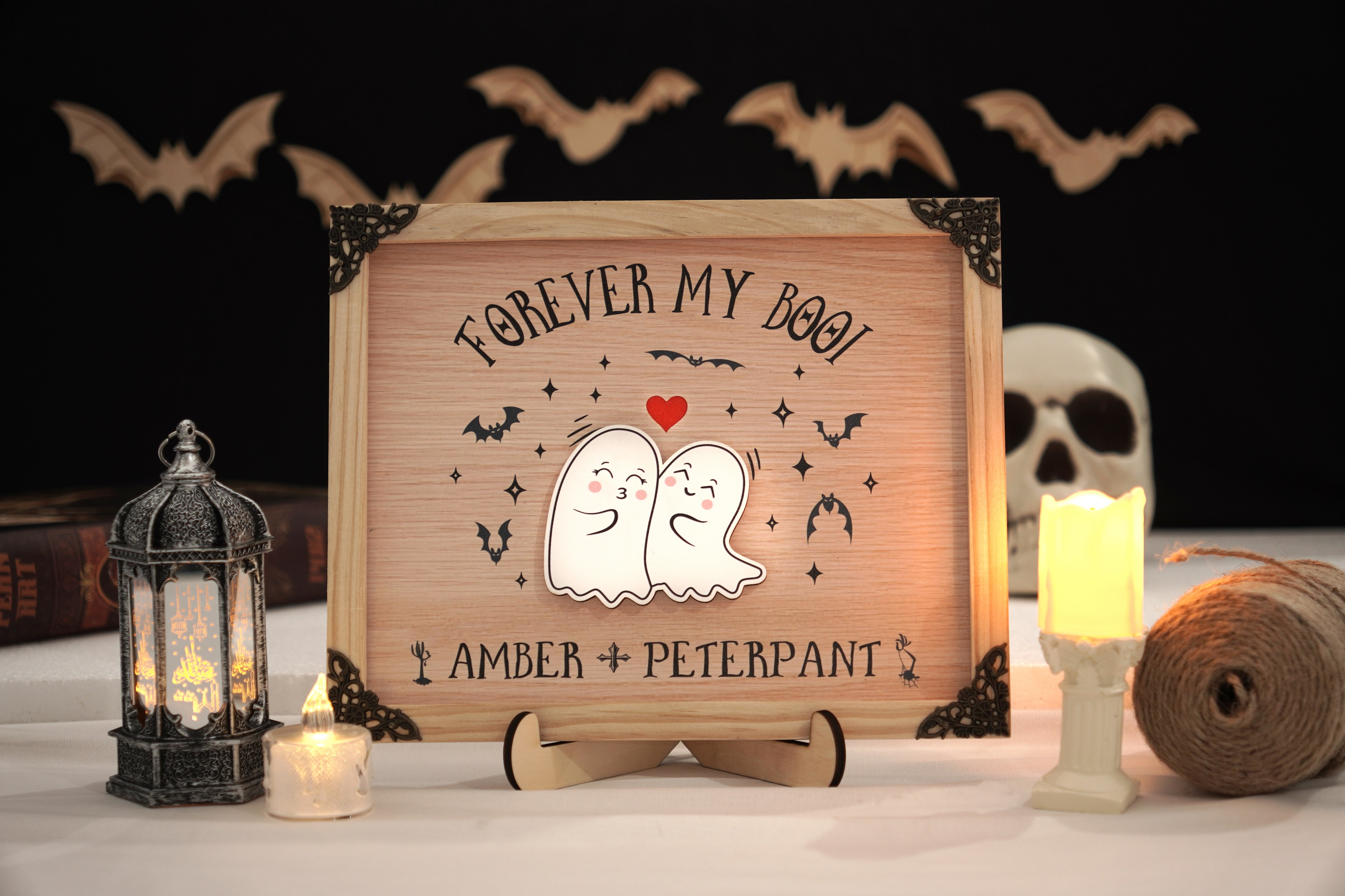 Forever My Boo Custom Halloween Couple Frame Wood Frame with Ghost Couple Halloween Decor Gothic Home Holliday Halloween Wedding Gift Spooky Decor |HL4- GO-FRAME