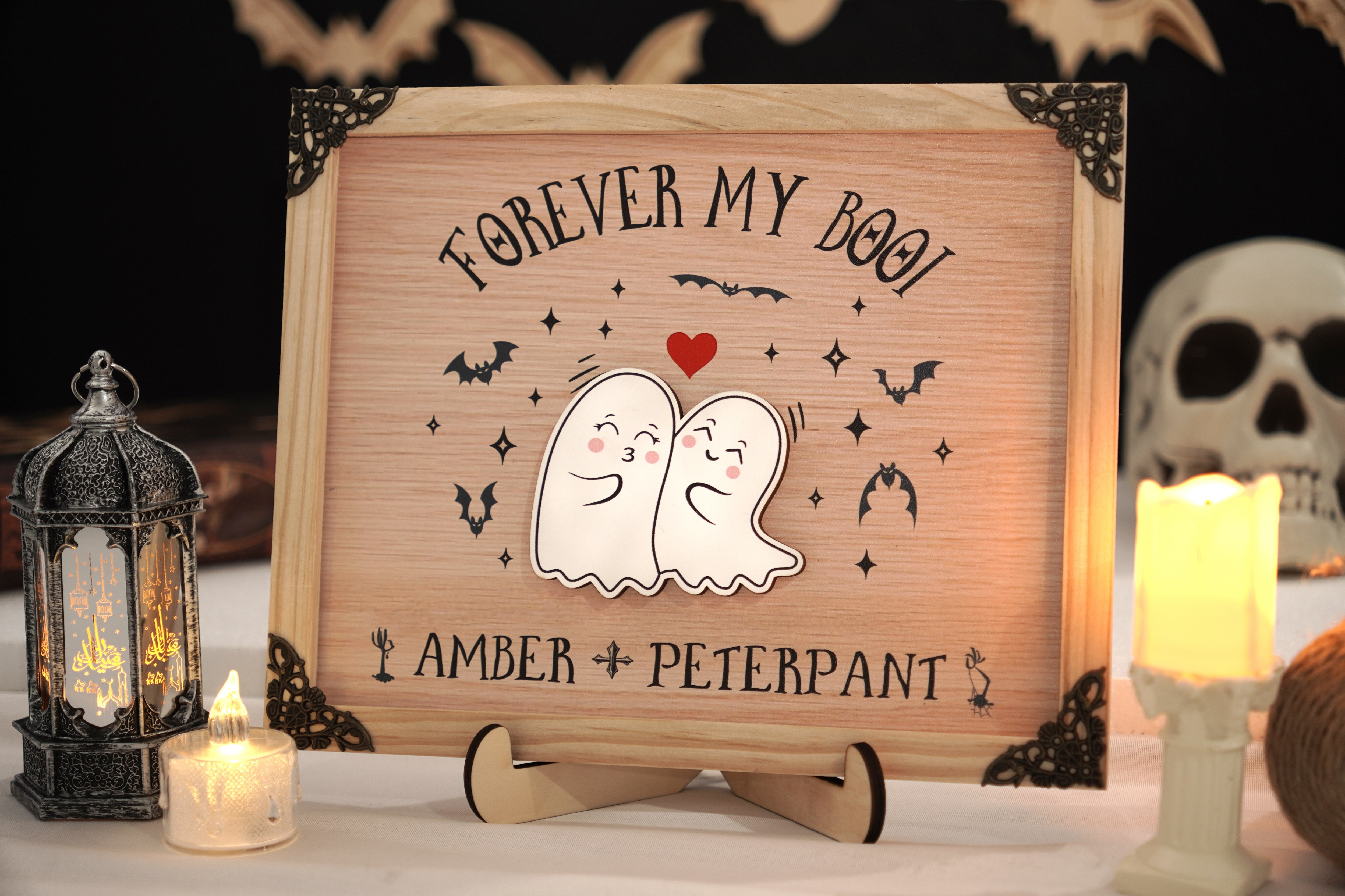 Forever My Boo Custom Halloween Couple Frame Wood Frame with Ghost Couple Halloween Decor Gothic Home Holliday Halloween Wedding Gift Spooky Decor |HL4- GO-FRAME