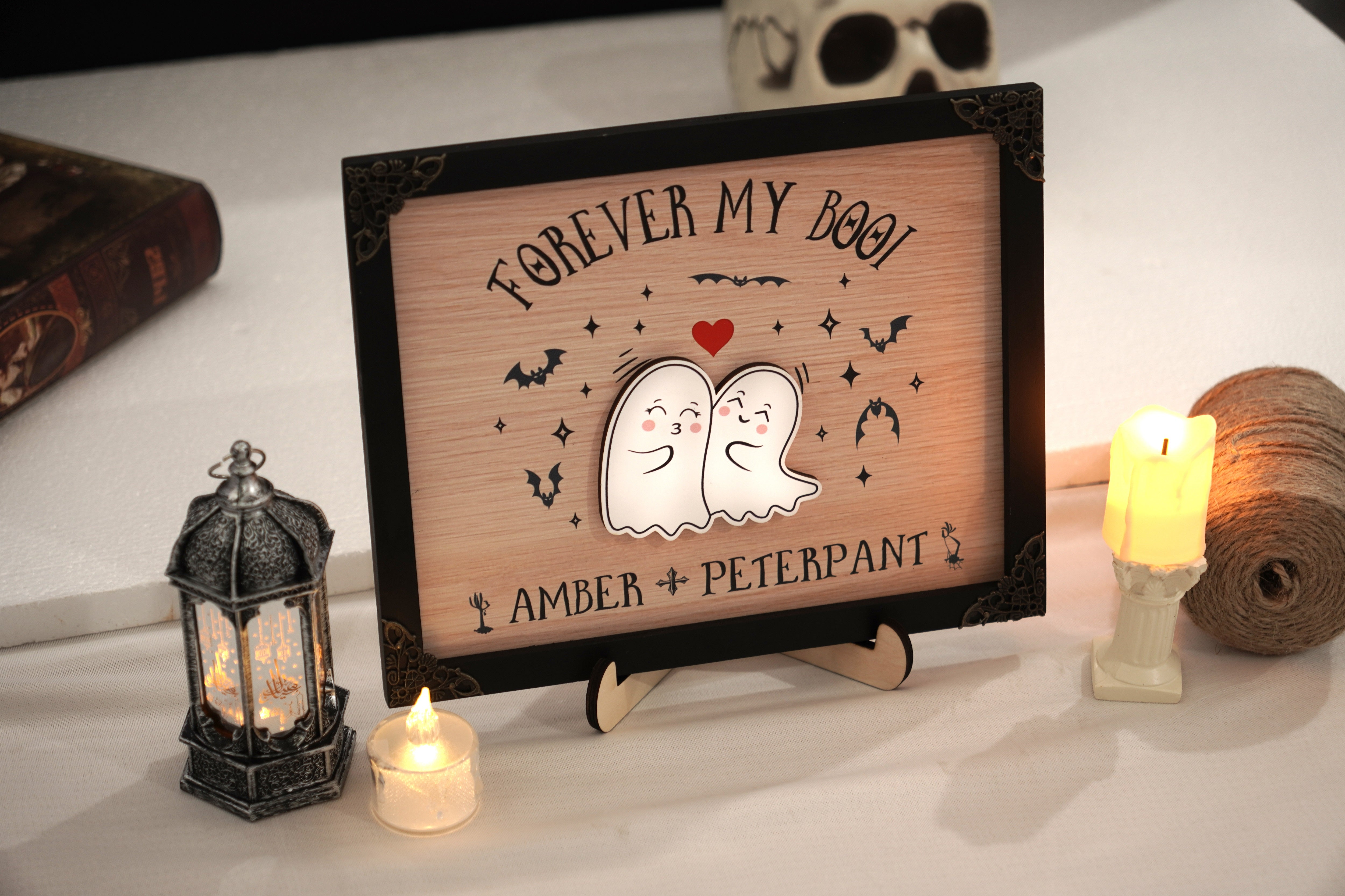 Forever My Boo Custom Halloween Couple Frame Wood Frame with Ghost Couple Halloween Decor Gothic Home Holliday Halloween Wedding Gift Spooky Decor |HL4- GO-FRAME