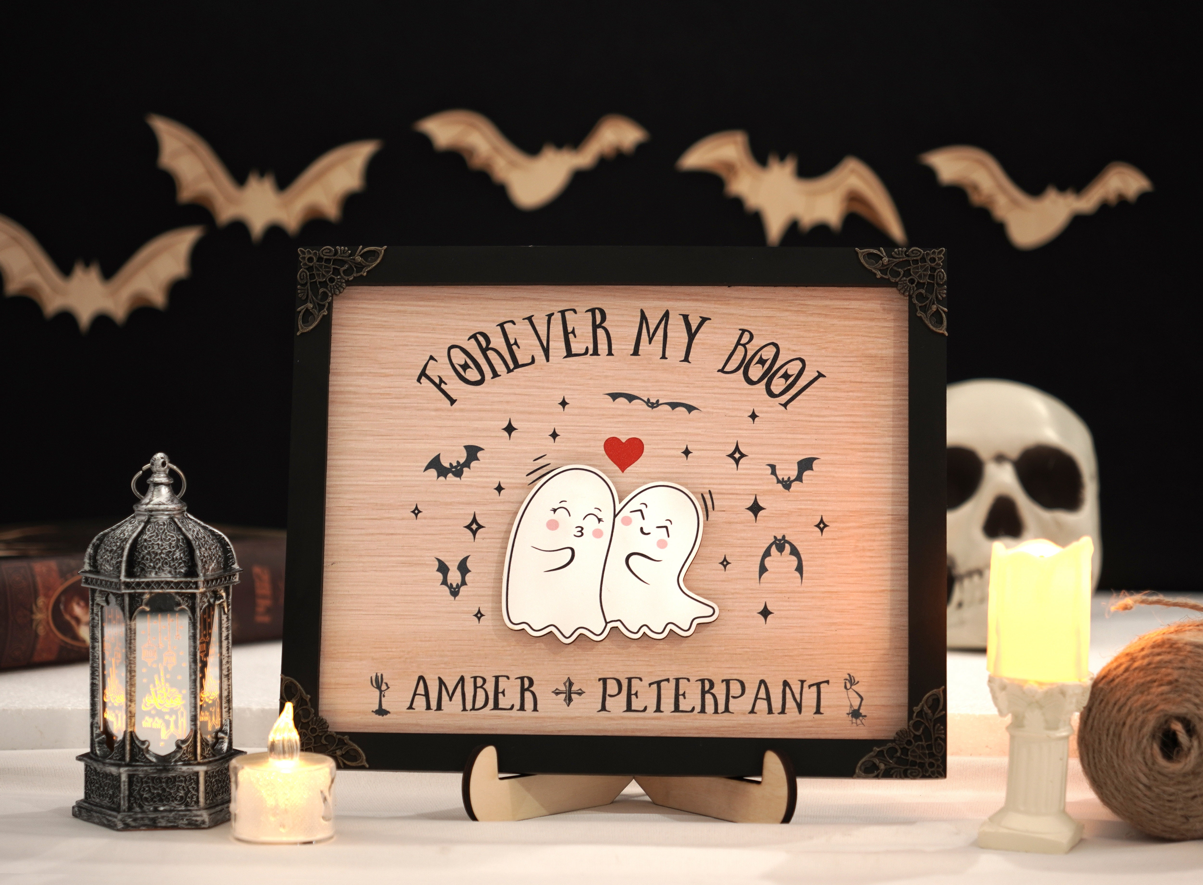 Forever My Boo Custom Halloween Couple Frame Wood Frame with Ghost Couple Halloween Decor Gothic Home Holliday Halloween Wedding Gift Spooky Decor |HL4- GO-FRAME