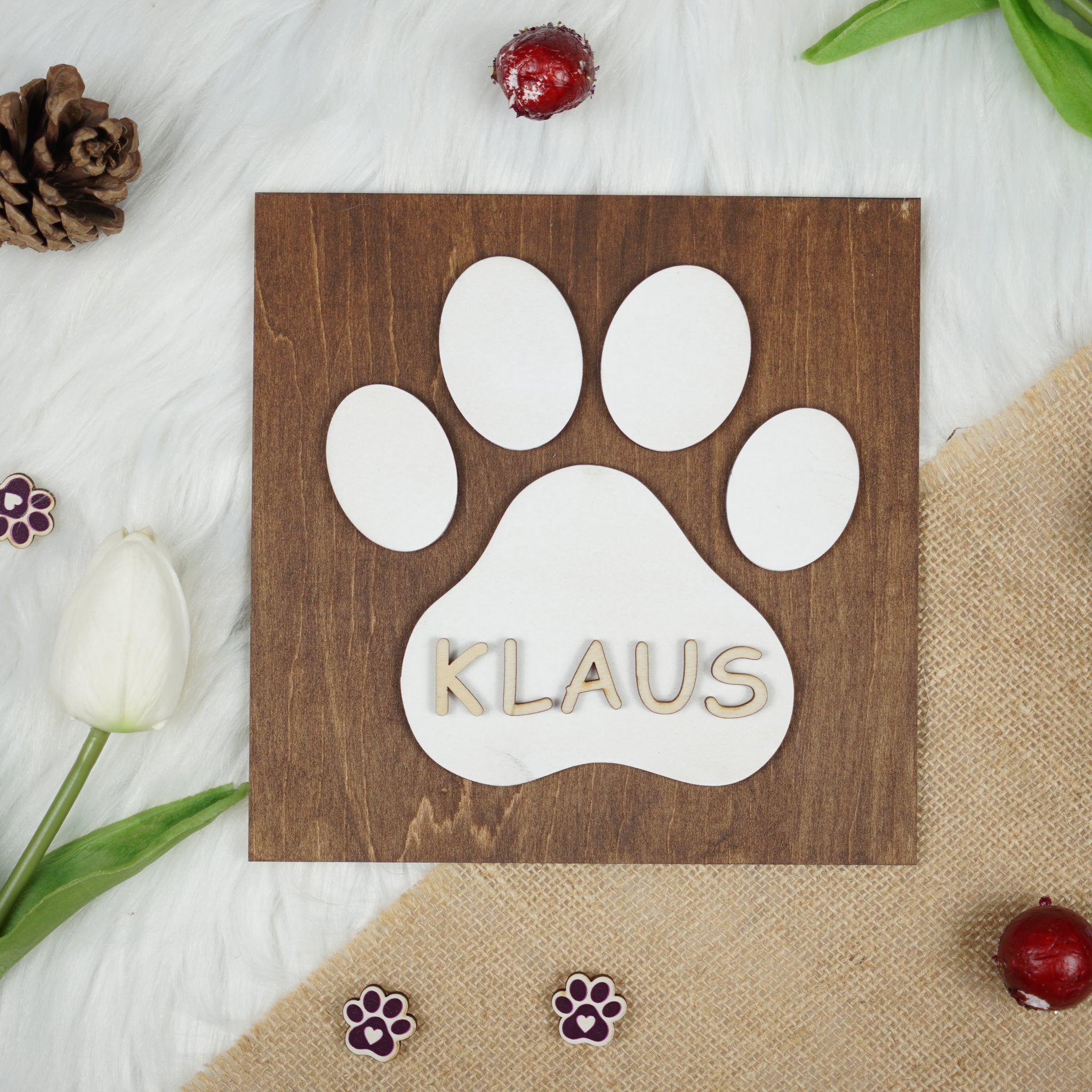 DNPETS Heartfelt Pet Memorial Picture Frame Paw Print Wood Sign Hanging Rope For Wall