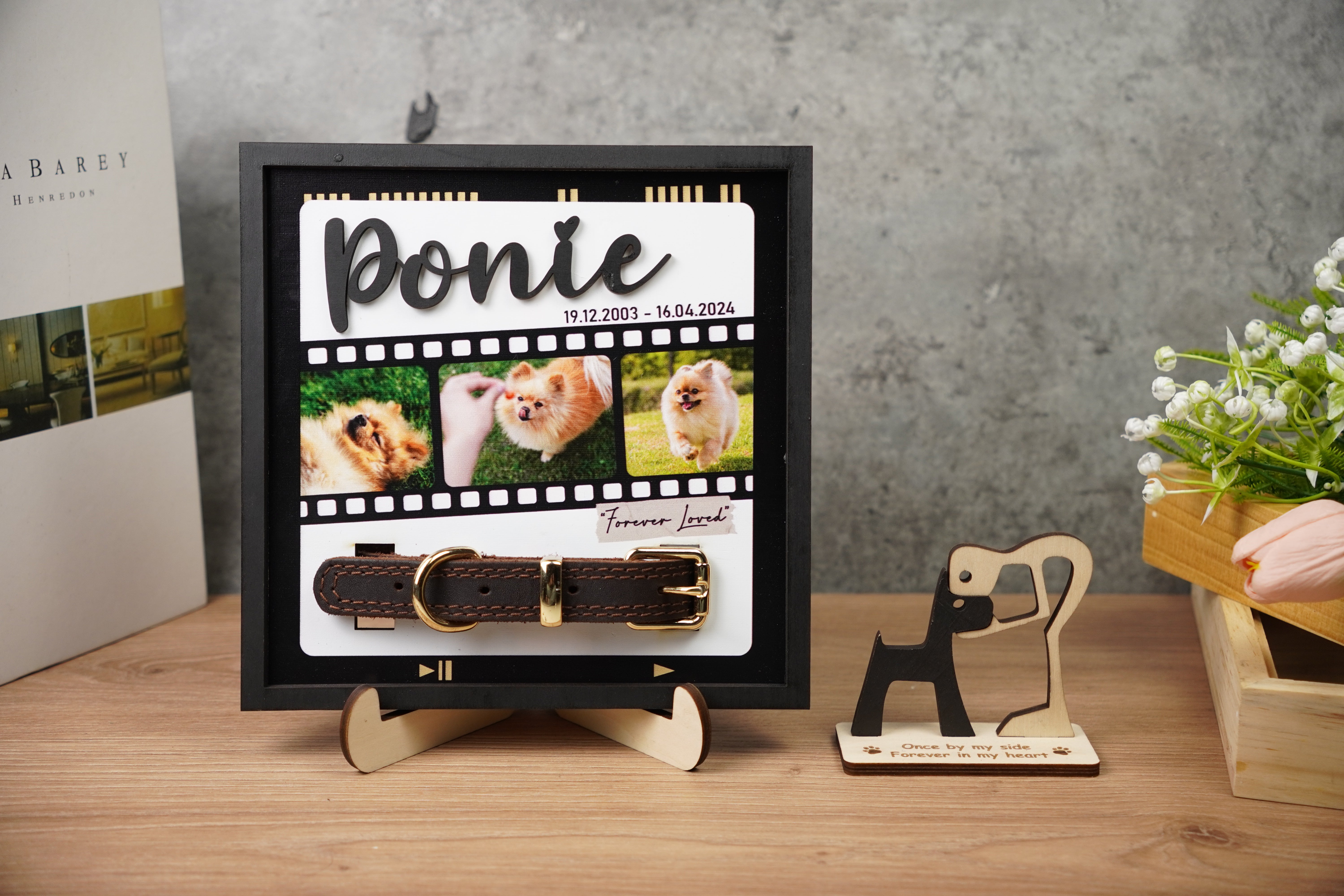 DNPETS Pet Memorial Photo Frame with Collar Holder Pet Loss Gift