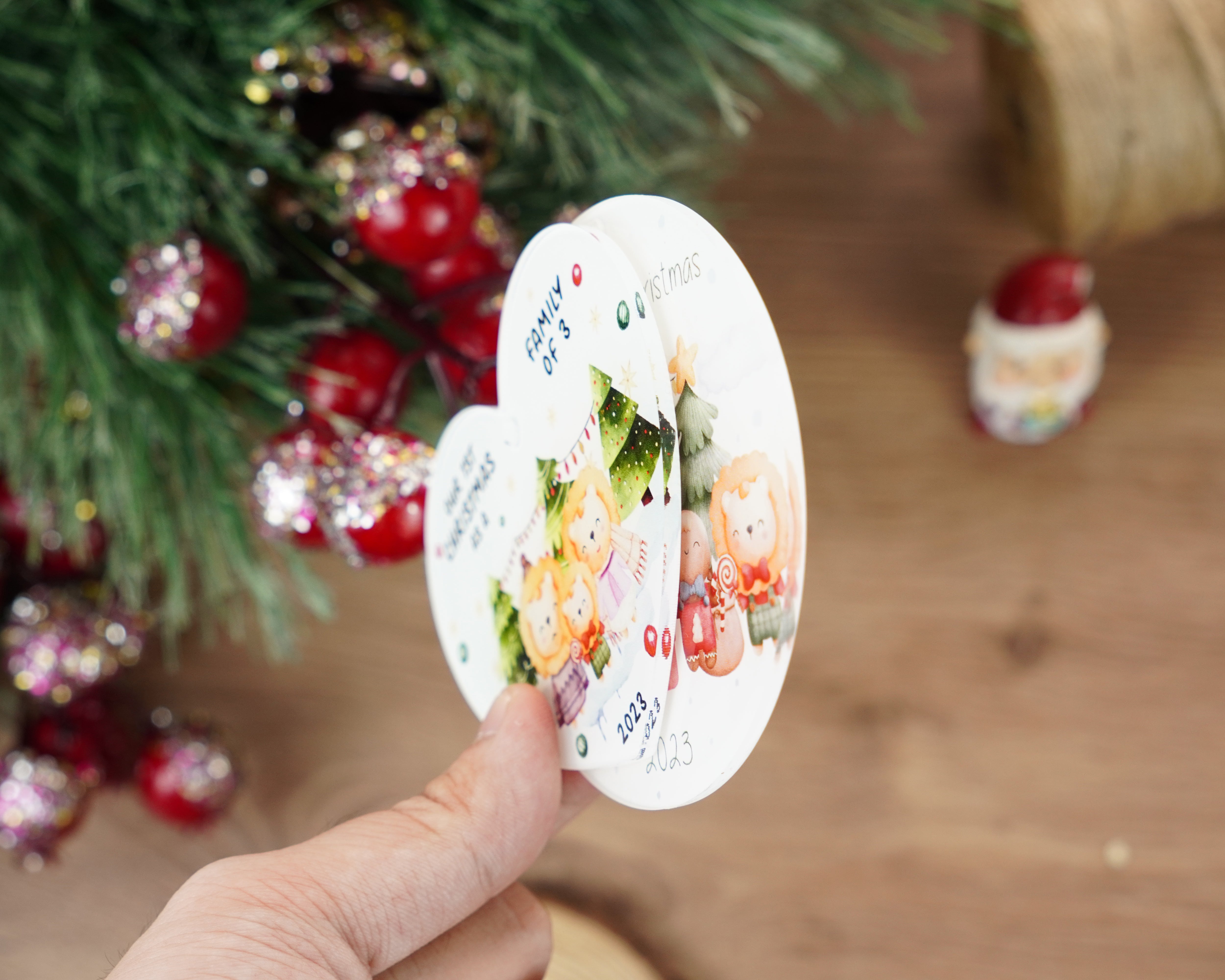Set of 2 Pcs First Chrsitmas As A Family Ornament, Baby's First Christmas Ornament, Our First Christmas as Mom & Dad Ornament, Animal Woodland Ornament, Christmas Ornament Pregnancy Present New Parents